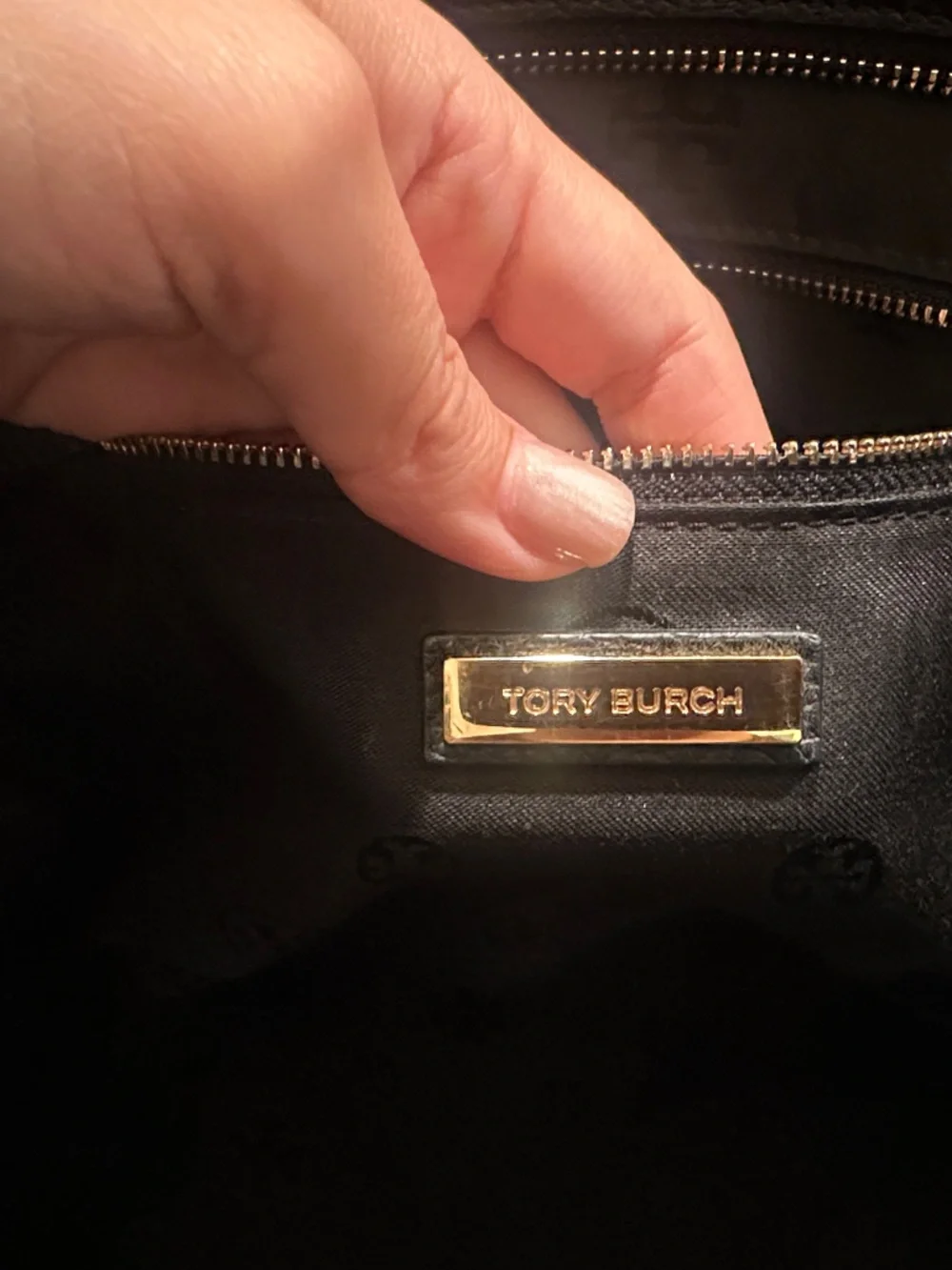 Tory Burch Black Pebbled Leather Tote with Tassel Charm
